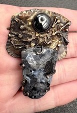 VTG Cathleen McClain Labradorite Sterling Silver Brooch Brutalist Abstract 22g picture