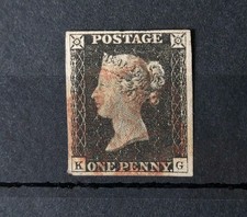 GB QUEEN VICTORIA SG 2 1D BLACK, 4 MARGIN, RED MALTESE CROSS CANCEL.NICE  picture