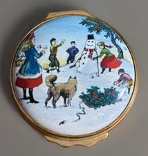 Vintage Bilston & Battersea Round Trinket Box with hinged lid 