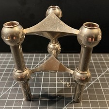 Vintage Pair Fritz Nagel / Caesar Stoffi Modular Chrome Tripod Candle Holders picture