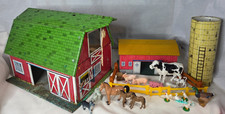VTG 1950s Marx Happi- Time Tin Litho Farm Playset Barn, Shed, Silo & Animals picture