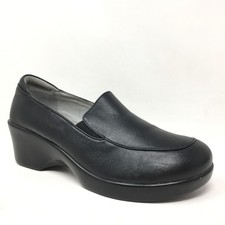 Alegria Emma Clogs Loafers Shoes Womens Size 8-8.5 US 38 EU Black Leather Wedge picture