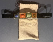Vintage Alexis Kirk Jeweled Black Leather Belt Semi Precious Stones Adjustable picture