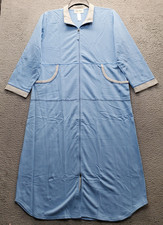 Stan Herman Signature Lounge Robe Womens XL Blue 3/4 Sleeve Front Zip Sleepwear picture