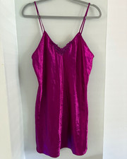 Vintage 90s Romantic Moods Purple Satin Lace Trim Chemise Nightgown picture