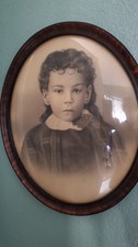 Antique 1880-1890s  Wall  Photo  Portrait of Gilr Framed w/ Oval Domed Glass picture