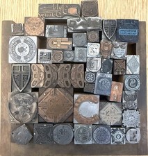 Lot Antique Vtg Advertising Printer Block Masonic Odd Fellows More Wood Metal picture