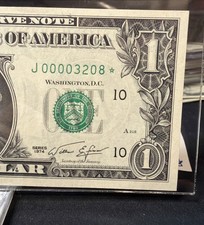🤩 1974  $1  J/STAR  Low And Fancy Serial # DOLLAR BILL ( KANSAS J ) UNC - Note picture