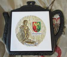 Vintage Villeroy & Boch Metal  Kettle Teapot Tile Trivet Boy Peeing Brussels picture
