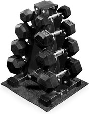 Rubber Coated Hex Dumbbell Weight Set W/ Storage Rack 100LB/150LB/200LB Set picture