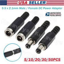 5/50PCS DC Power Cable Connectors 5.5x2.1mm Male Female Plug Jack Socket Adapter picture