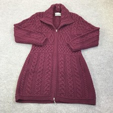 Aran Crafts Sweater Cardigan Womens M Red Merino Wool Knit Full Zip Long Sleeve picture