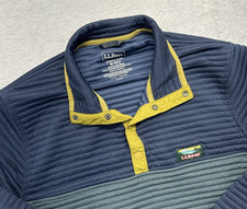 L L Bean Slightly Fitted 1/4 Snap Mens M Reg Blue Green Logo 506482 picture
