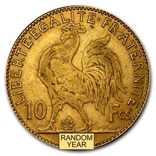 1899-1914 France Gold 10 Francs Rooster Avg Circ picture
