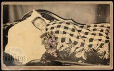 Thanatos.net 1860s Post Mortem CDV of Girl with Blanket & Painted Flowers Photo picture