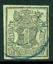 Germany 1851 Hanover 1gg Gray Green Scott #2 VFU K730 picture
