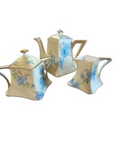 Antique B&C Limoges France Porcelain 3 Pc Tea Set Forget Me Not Signed by Artist picture