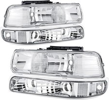 1999-2002 Chevy Silverado 2000-2006 Suburban Tahoe Headlights Chrome Clear Lens picture