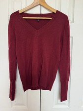 Title: J. Crew Women's 100% Cashmere V-Neck Sweater Size S Burgundy Wine Red picture