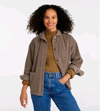 L.L. Bean Women's Signature Corduroy Chore Shirt Small Taupe Brown picture