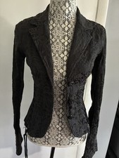 TRIPP NYC Women’s XS Black Floral Goth Lace-Up Back Button Lined Blazer picture