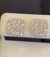 1.60 CARAT CERTIFIED LAB GROWN DIAMONDS 10 MM STERLING SILVER GOLD PLATED STUDS picture