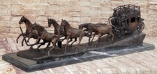 Large Stagecoach Horse Old West Bronze Sculpture Marble Base Figurine picture