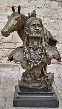 Hot Cast Bronze Sculpture Indian Chief and his Horse Bronze Sculpture Statue LRG picture