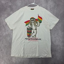 Vintage Jamaican Style Rastabear Crusade T-Shirt XL White Single Stitch 90s USA picture