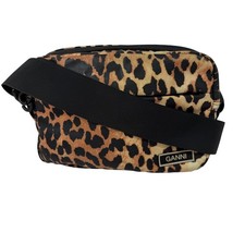 Ganni Leopard Print Tech shoulder Bag Recycled Polyester Crossbody Brown Tan picture