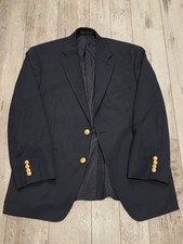 40S Men's Ralph Lauren Gold Button Blazer Navy Blue 100% Wool Sport Coat picture