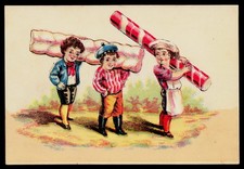 C1880s Victorian Children Giant Peppermint Candy Stick Litho Trade Card picture