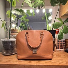 Dooney & Bourke Brown Medium Satchel Top Handle Zip Red Lining Strap Silver picture