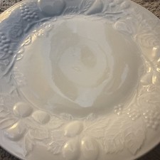 (Set of 5) Vintage Gibson Dinner Plates Embossed Fruit Panorama White 9in. picture