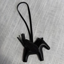Hermes Rodeo Pegasus Noir Black Milo Lambskin Leather Bag Charm Boxed Excellent picture