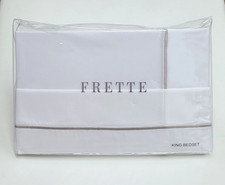 Frette One Bourdon King Sheet Set White/Sepia Cotton Percale picture