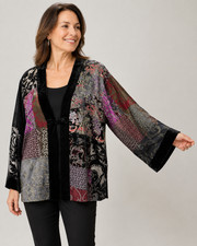 VTG Chico's Burnout Velvet Velour Silk Blend Patchwork Kimono Jacket (Size 3/XL) picture