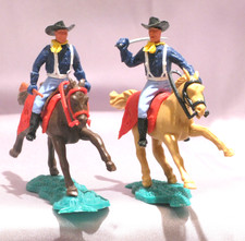 Vintage Two Timpo Toys Union Cavalry Soldiers Horseback Blue Uniform Civil War picture