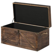 Vintiquewise Brown Large Wooden Lockable Trunk Farmhouse Style Rustic Design picture