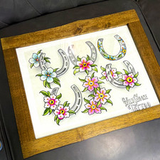 Wild Goose Tattoo Horseshoe & Floral Flowers Tattoo Flash watercolor original picture