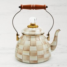 MacKenzie-Childs Mocha Check Tea Kettle picture