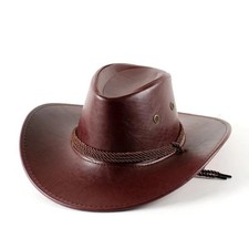 Men and Women Brown Genuine Leather Cowboy Western Hat picture