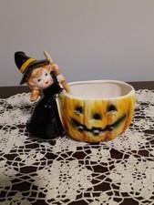 Vtg Relpo Halloween Witch Pumpkin Planter/Candleholder W/Label Near Mint Cond. picture
