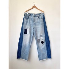 OOAK ROUCHA Upcycled Handmade Patchwork Barrel Jeans Dopamine Utility Size 12/14 picture