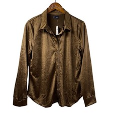 Gap Shirt Long Sleeve Button Front Liquid Gold Shirt Large Petite NWT picture