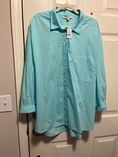 Loft Shirt Top Buttons Blue 100% Cotton Algodon Long Sleeve Size XL NWT picture