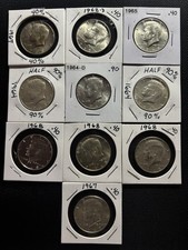 Kennedy Half Dollar Silver Lot 10 Coins 1964–1968 • 3x 90% & 7x 40% Silver picture