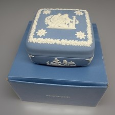 Vintage Wedgwood Blue Jasperware Ulysses Square Trinket Box 4” w/ Original Box picture