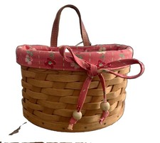 Longaberger 2006 Small Scalloped Pocket Basket Trio - Pink Floral Liner KEK picture