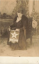 WWI Woman Holding Over There Banner Flag RPPC Photo Postcard c1917 Patriotic US picture
